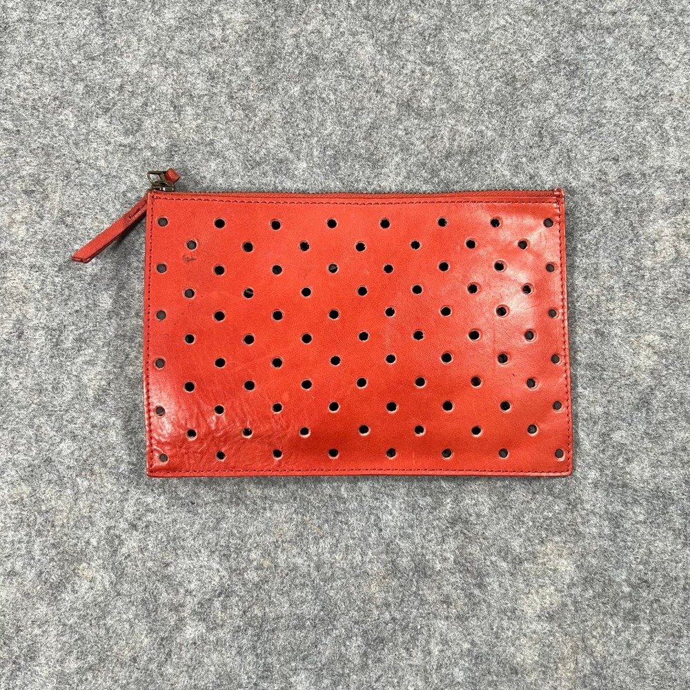 Madewell Pouch Womens OS Red Orange Perforated Leather Zip Top Clutch Wallet